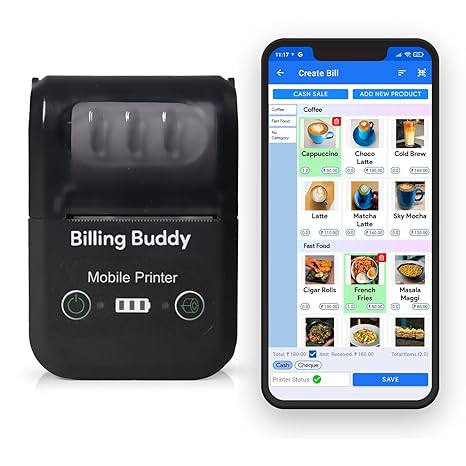 Billing Buddy Bluetooth Thermal Printer 2 inch (58MM) (Bluetooth Mobile Printer) with 1 Year Brand POS Billing Software | Suitable for Every Business.